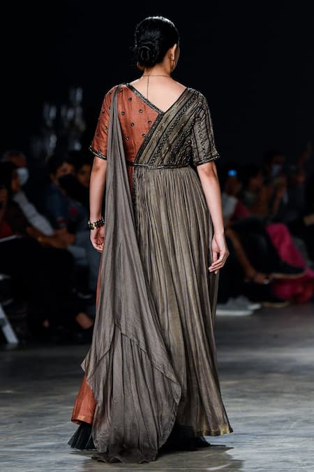 Abstract By Megha Jain Madaan Colorblock Draped Embellished Gown 