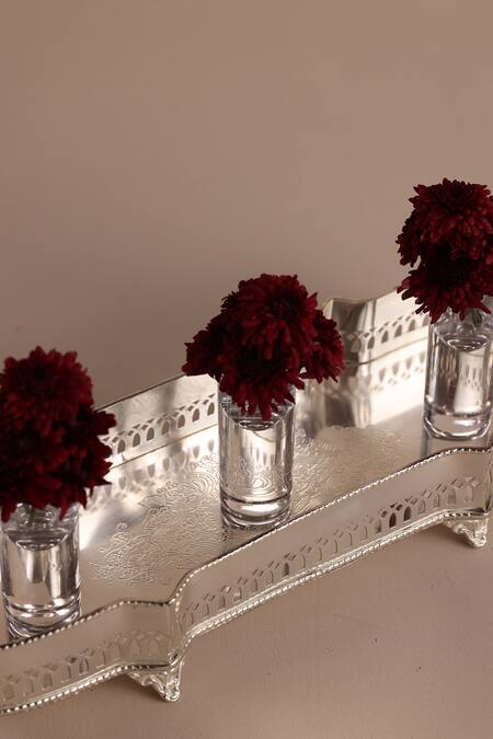 Buy The Decor Remedy Silver Brass Floral Pattern Victorian Rectangular Tray Online at Aza Fashions Buy_The Decor Remedy_Silver Brass Floral Pattern Victorian Rectangular Tray_Online_at_Aza_Fashions
