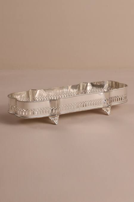 Shop The Decor Remedy Silver Brass Floral Pattern Victorian Rectangular Tray Online at Aza Fashions Shop_The Decor Remedy_Silver Brass Floral Pattern Victorian Rectangular Tray_Online_at_Aza_Fashions