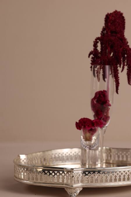 The Decor Remedy_Silver Brass Floral Pattern Victorian Curve Tray - Medium_Online_at_Aza_Fashions