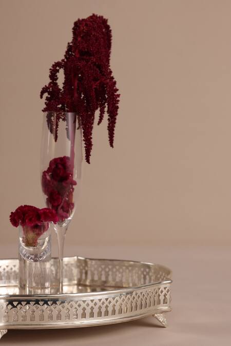 Buy_The Decor Remedy_Silver Brass Floral Pattern Victorian Curve Tray - Medium_Online_at_Aza_Fashions