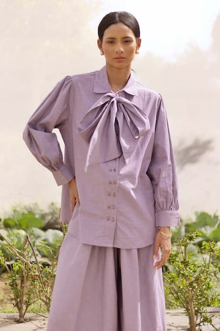 Buy_Kranberra_Purple Cotton Checks Shirt Collar Zoe Checkered Pattern With Pant _Online_at_Aza_Fashions