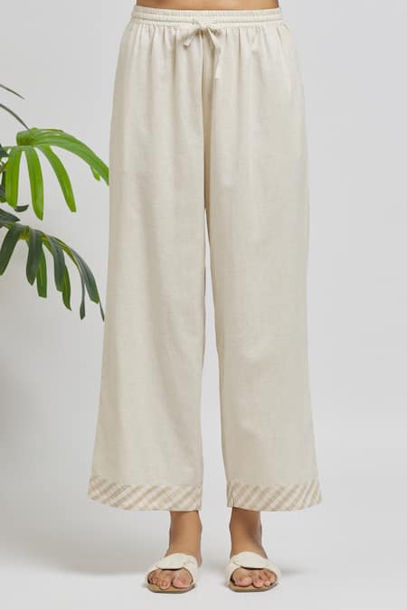 Samyukta Singhania Ivory , Satin Collared Handloom Checkered Shirt And Pant Set at Aza Fashions Samyukta Singhania_Ivory , Satin Collared Handloom Checkered Shirt And Pant Set _at_Aza_Fashions