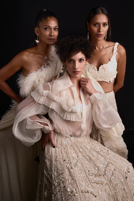 Ridhi Mehra Sequin Pearl Bloom Lehenga Blouse Set 