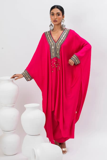 PRAHNAAYA Ajrakh Work Kaftan & Wrap Skirt Set 