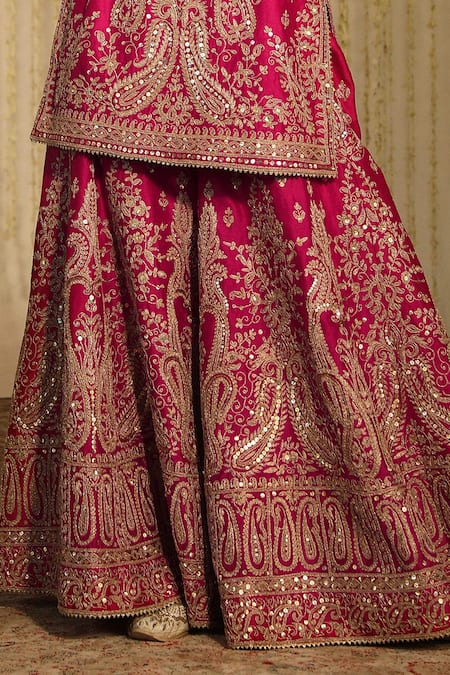 Buy_Sheetal Batra_Pink Organza, Satin, , Mazneen Paisley Kurta Flared Pant Set _Online_at_Aza_Fashions
