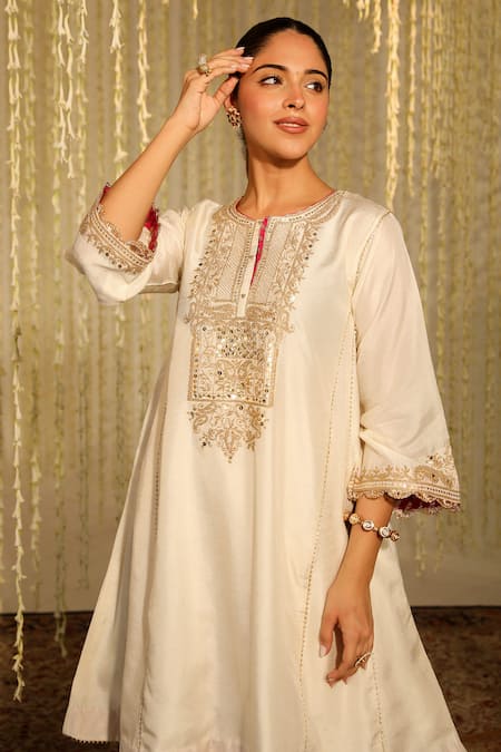 Sheetal Batra Ivory Silk Sequins, Meher Thread Placement Anarkali With Dogri Salwar at Aza Fashions Sheetal Batra_Ivory Silk Sequins, Meher Thread Placement Anarkali With Dogri Salwar _at_Aza_Fashions