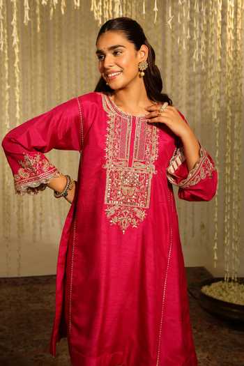 Shop_Sheetal Batra_Pink Silk Sequins, Embroidery Meher Floral Placement Anarkali With Dogri Salwar _Online_at_Aza_Fashions