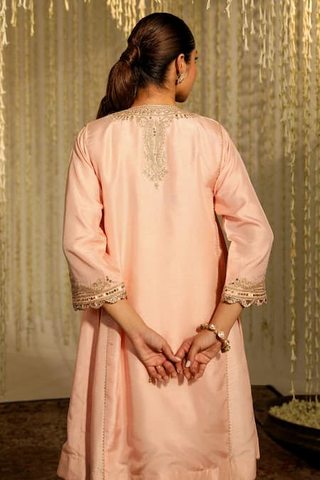 Shop Sheetal Batra Pink Silk Embroidery, Sequins Mehnaaz Placed Paisley Anarkali With Dogri Salwar at Aza Fashions Shop_Sheetal Batra_Pink Silk Embroidery, Sequins Mehnaaz Placed Paisley Anarkali With Dogri Salwar _at_Aza_Fashions