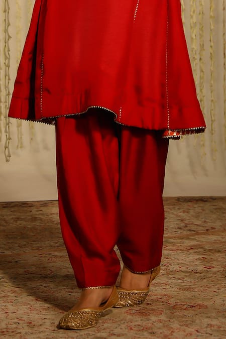 Sheetal Batra_Red Silk Sequins, Mehreen Floral Placement Anarkali With Dogri Salwar _Online_at_Aza_Fashions