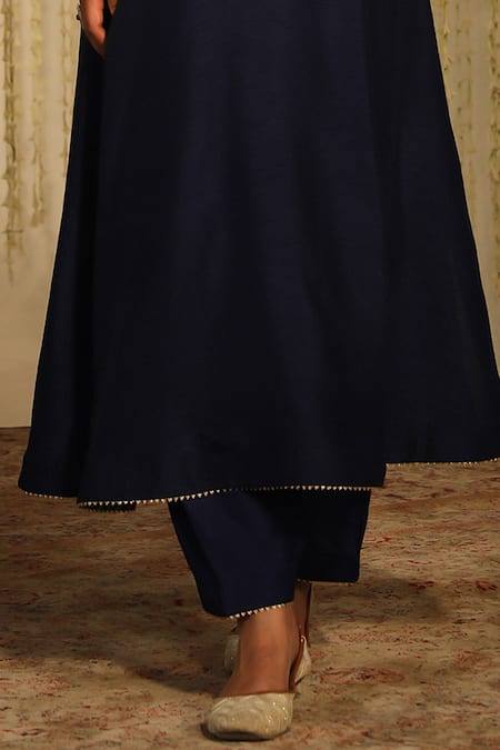 Sheetal Batra_Blue Silk Sequins, Embroidery Mysha Thread Long Kaftan With Doghri Salwar _Online_at_Aza_Fashions