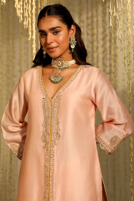 Buy Sheetal Batra Pink Silk, Chanderi, Satin Embroidery, Umrah Kurta With Tulip Dhoti Pant Online at Aza Fashions Buy_Sheetal Batra_Pink Silk, Chanderi, Satin Embroidery, Umrah Kurta With Tulip Dhoti Pant _Online_at_Aza_Fashions