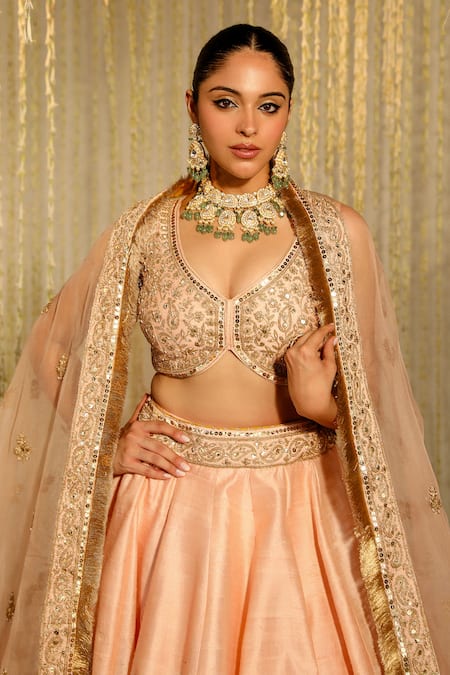 Shop_Sheetal Batra_Pink , Organza Sequins, Lace Aasiya Raw Embroidered Bridal Lehenga Set _Online_at_Aza_Fashions