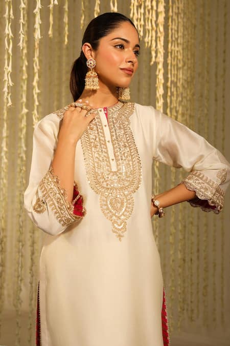 Sheetal Batra Ivory Silk, Bamboo Enisa Sitaara Placket Embroidered Kurta And Dhoti Pant Set Online at Aza Fashions Sheetal Batra_Ivory Silk, Bamboo Enisa Sitaara Placket Embroidered Kurta And Dhoti Pant Set _Online_at_Aza_Fashions