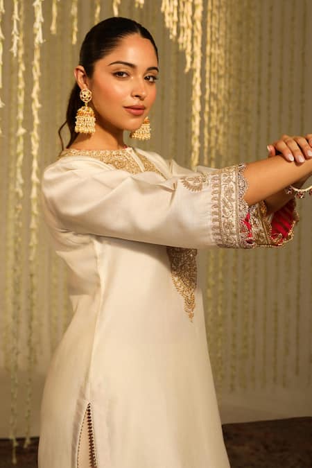 Buy Sheetal Batra Ivory Silk, Bamboo Enisa Sitaara Placket Embroidered Kurta And Dhoti Pant Set Online at Aza Fashions Buy_Sheetal Batra_Ivory Silk, Bamboo Enisa Sitaara Placket Embroidered Kurta And Dhoti Pant Set _Online_at_Aza_Fashions