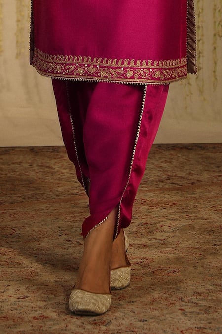 Sheetal Batra_Pink Silk Sequins Enisa Kiran Dori Placket Embroidered Kurta And Dhoti Pant Set _Online_at_Aza_Fashions