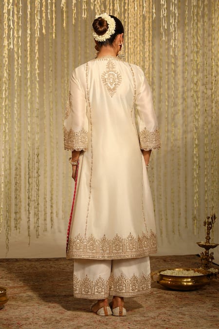Sheetal Batra Ivory , Chanderi, Organza Sequins, Lace, Mahika A-line Kurta Set Online at Aza Fashions Sheetal Batra_Ivory , Chanderi, Organza Sequins, Lace, Mahika A-line Kurta Set _Online_at_Aza_Fashions