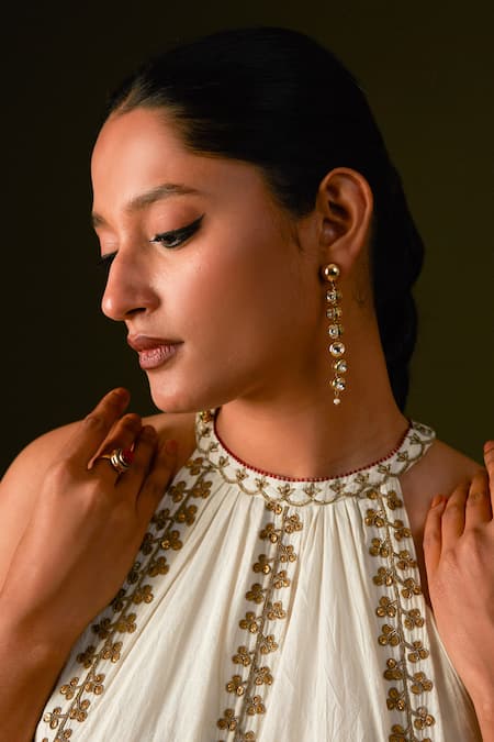 Aurul_White Organza, Silk, Cotton Beads, Sequins, Zari, Aari Kurta Sharara Pant Set _Online_at_Aza_Fashions