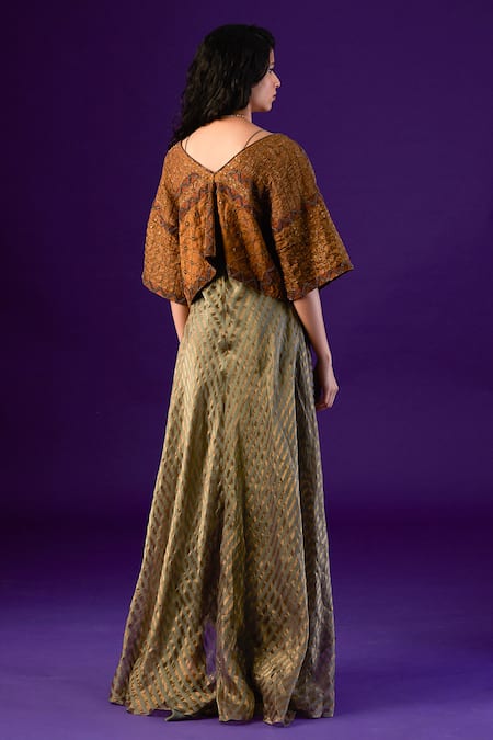 Aurul Zari Striped Asymmetric Dress With Embroidered Top 