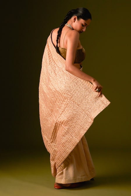 Aurul Zari Striped & Pitta Work Saree With Blouse 