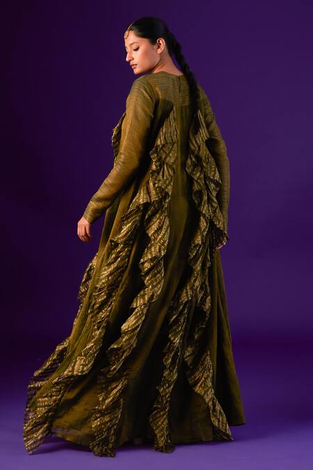 Aurul Zari Striped Frill Godets Anarkali 