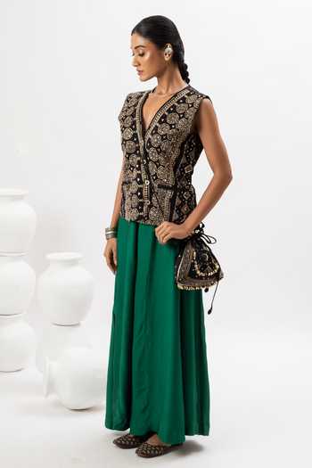 Prahnaaya_Black Sequins, Zari Ajrakh Satin Potli _Online_at_Aza_Fashions