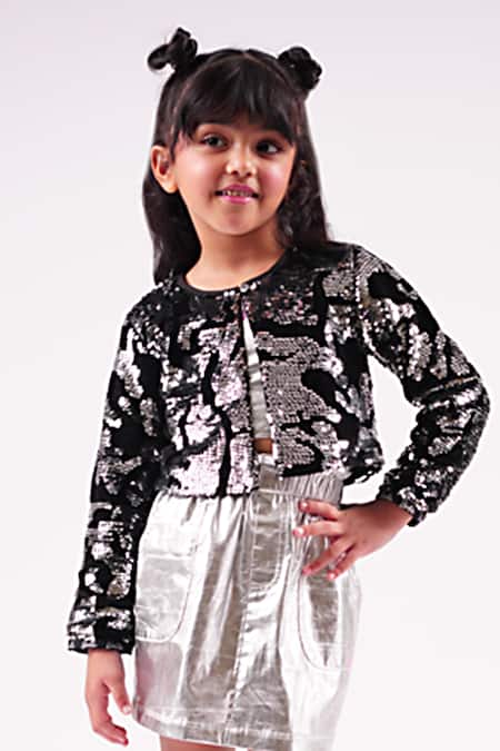 Buy Black 100% Polyester Embellished Sequins Jacket For Girls by LIL DRAMA  Online at Aza Fashions.