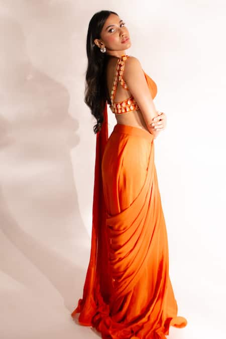 Anshika Tak Label Sequin Embellished Blouse With Ruffle Pre Draped Saree 