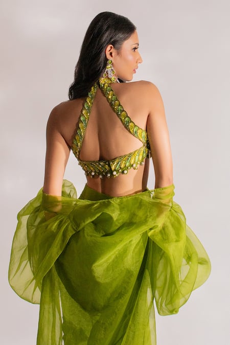 Anshika Tak Label Cutwork Draped Tunic With Organza Jacket 