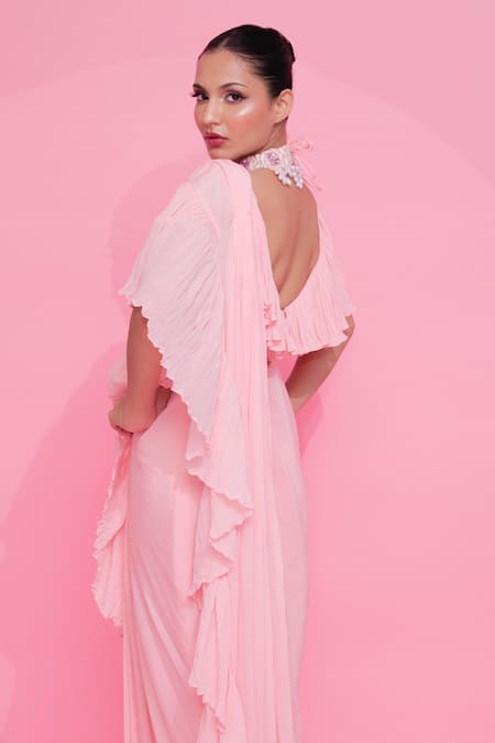 Anshika Tak Label Pre-Draped Ruffled Saree With Blouse 