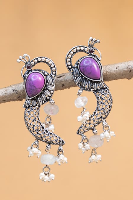 Vintage Sterling Silver Purple Sparkly Stone Dangle Drop Pierced Earrings |  eBay