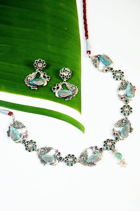 Mero Jewellery Tribal Peacock Carved Necklace Set 