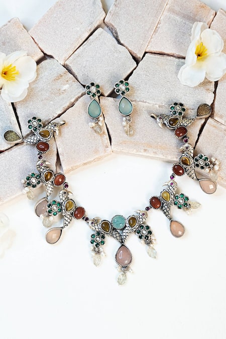 Mero Jewellery Tribal Peacock Carved Necklace Set 