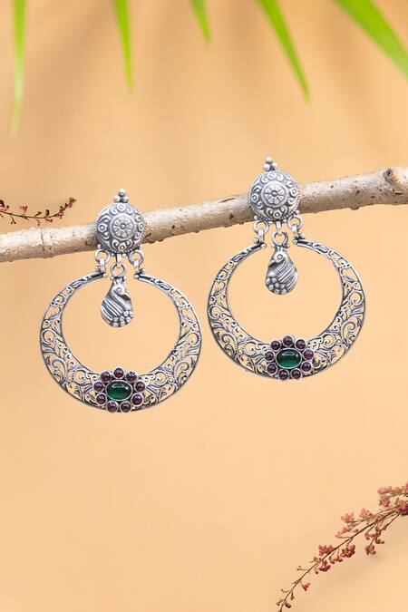 I Jewels Silver Rhodium Plated Designer Chandbali Earrings for Women :  Amazon.in: Fashion