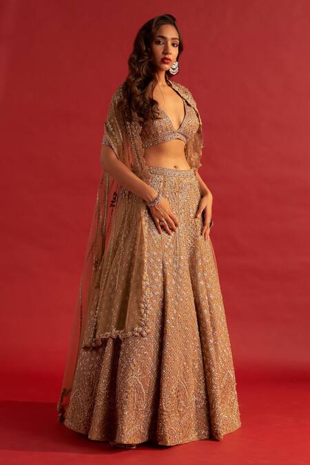 Reeti Arneja Gold Organza, Net Cut Work, Smocking Zardozi Embroidered Bridal Lehenga Set at Aza Fashions Reeti Arneja_Gold Organza, Net Cut Work, Smocking Zardozi Embroidered Bridal Lehenga Set _at_Aza_Fashions