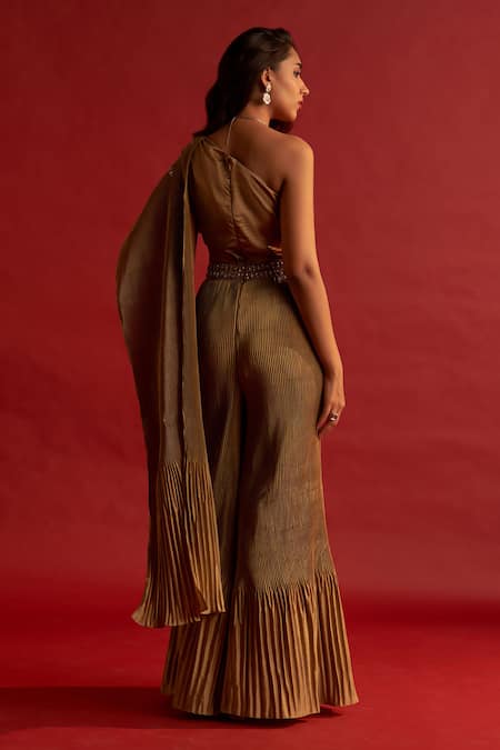 Reeti Arneja Tawny Pleated Embroidered Jumpsuit 