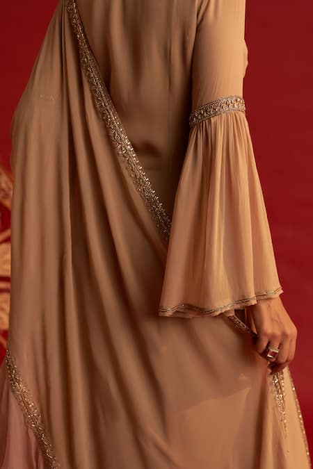 Buy Reeti Arneja Gold Georgette Cut Work, Zari, Beads, Embroidery Mandarin Bodice Kurta Set Online at Aza Fashions Buy_Reeti Arneja_Gold Georgette Cut Work, Zari, Beads, Embroidery Mandarin Bodice Kurta Set _Online_at_Aza_Fashions