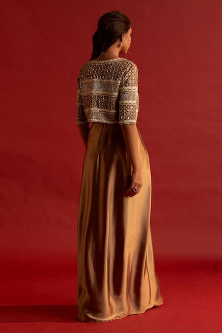 Reeti Arneja Draped Gown With Embroidered Jacket 