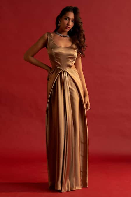 Sexy Satin Dress with Floral Lace Applique & Draping - Women Formal Go –  Ariststyles