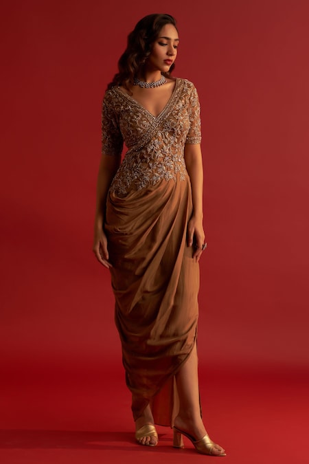 Reeti Arneja Zardozi Embroidered Draped Saree Gown 