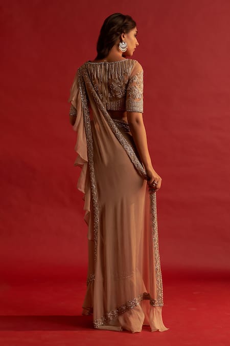 Reeti Arneja Ruffle Pre-Stitched Draped Saree With Embroidered Blouse 