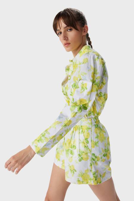 Shop The Iaso White Gingham Embroidery Collared Leaf Print Woven Shirt Online at Aza Fashions Shop_The Iaso_White Gingham Embroidery Collared Leaf Print Woven Shirt _Online_at_Aza_Fashions