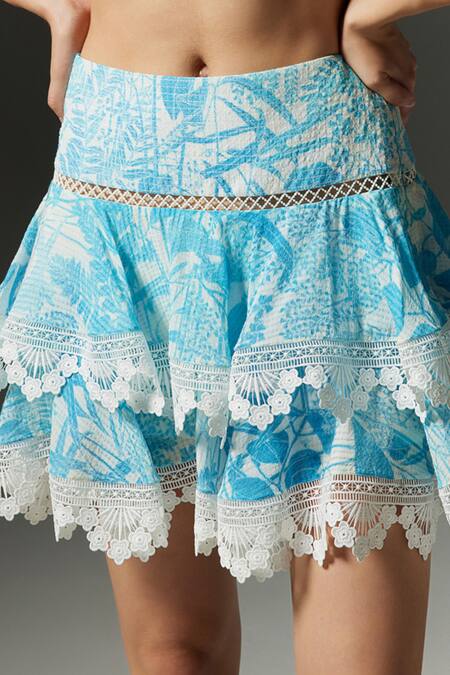 The Iaso Blue Viscose, Cotton, Modal Lace Tal Printed Mini Layered Skirt at Aza Fashions The Iaso_Blue Viscose, Cotton, Modal Lace Tal Printed Mini Layered Skirt _at_Aza_Fashions