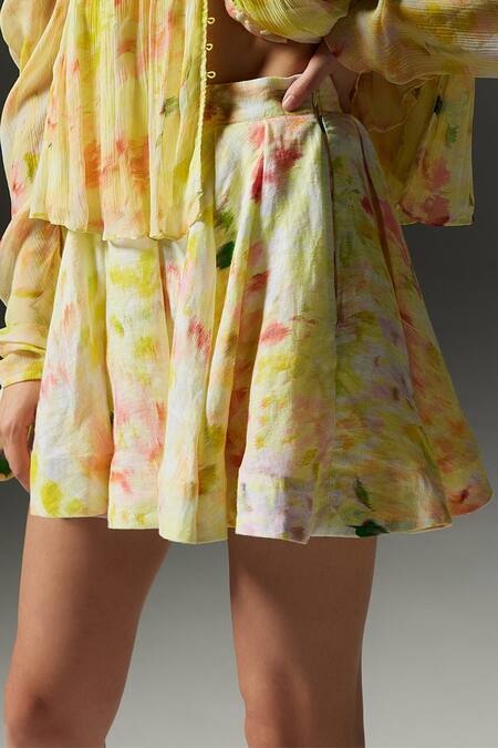 Buy The Iaso Yellow Linen, Modal Eve Abstract Print Skater Skirt Online at Aza Fashions Buy_The Iaso_Yellow Linen, Modal Eve Abstract Print Skater Skirt _Online_at_Aza_Fashions