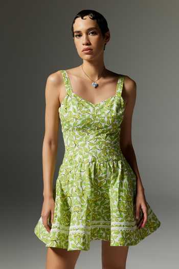 The Iaso Green Cotton Lace Sweetheart Neck Printed Strappy Mini Dress Online at Aza Fashions The Iaso_Green Cotton Lace Sweetheart Neck Printed Strappy Mini Dress _Online_at_Aza_Fashions