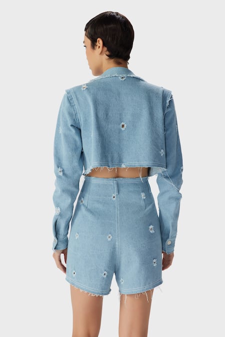 Shop_The Iaso_Blue Denim Tilly Shorts _at_Aza_Fashions