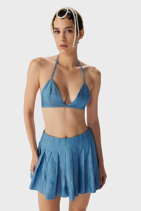 Shop_THE IASO_Blue Tencel Rory Short Skirt _Online_at_Aza_Fashions
