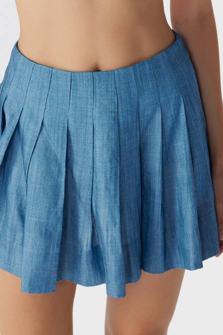 THE IASO_Blue Tencel Rory Short Skirt _at_Aza_Fashions
