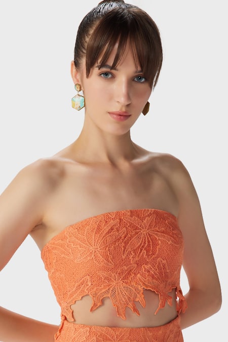 Buy The Iaso Orange Lace, Modal Embroidery Bandeau Neck Miel Online at Aza Fashions Buy_The Iaso_Orange Lace, Modal Embroidery Bandeau Neck Miel _Online_at_Aza_Fashions