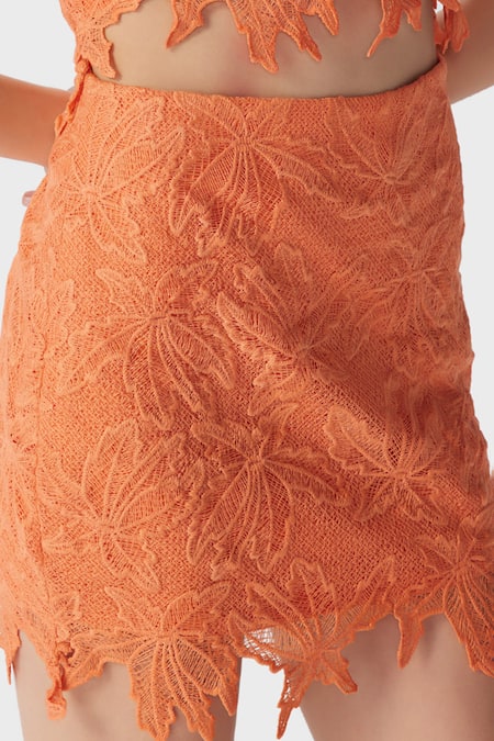 Buy The Iaso Orange Lace, Modal Embroidery Miel Short Skirt Online at Aza Fashions Buy_The Iaso_Orange Lace, Modal Embroidery Miel Short Skirt _Online_at_Aza_Fashions